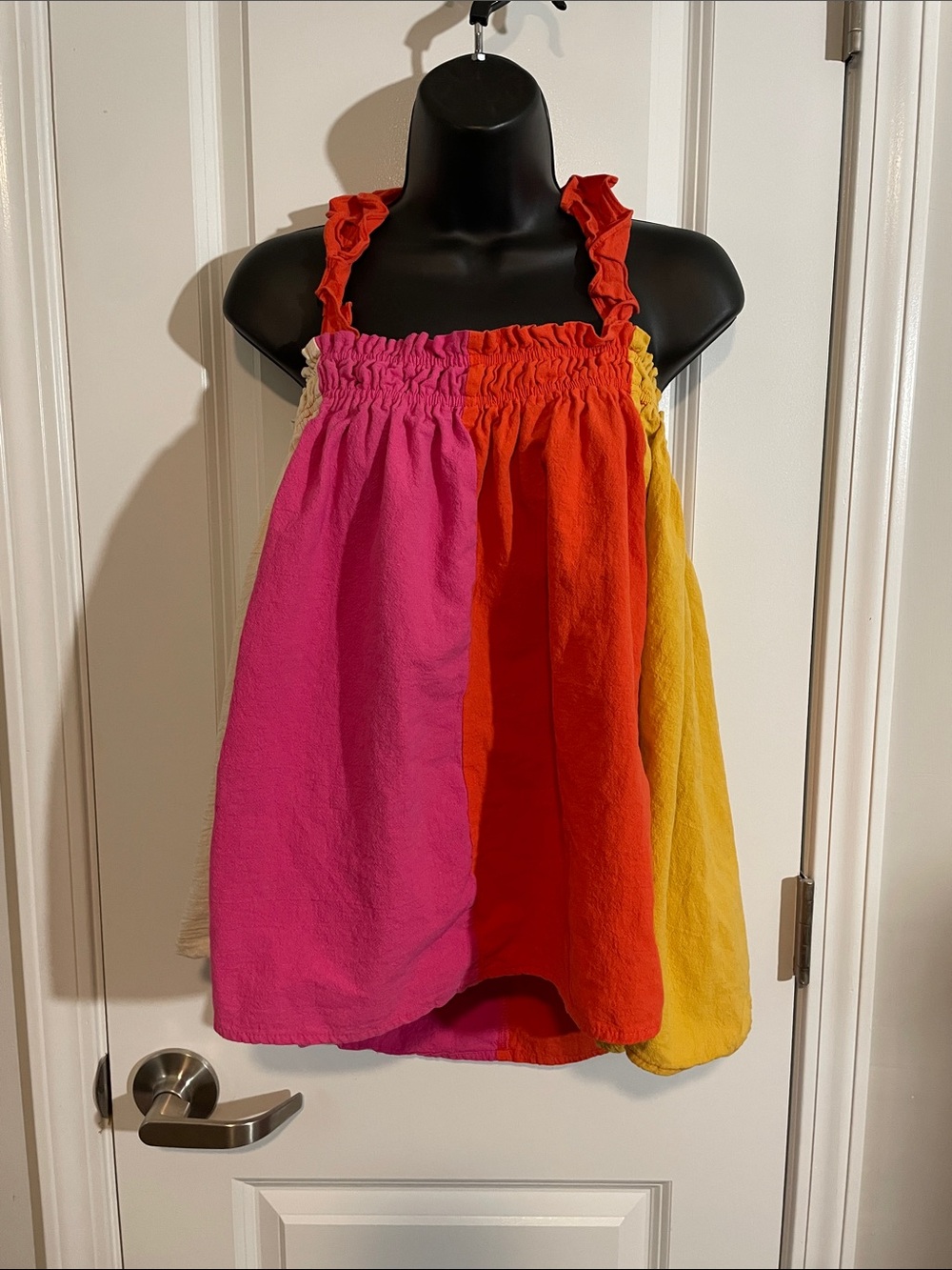 Women’s Colorblock Ruffled Strap Tank Top - Pink, Orange & Yellow by BiBi